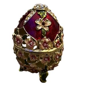Fabergé-inspired Red and gold decorative egg trinket box, - NWOT